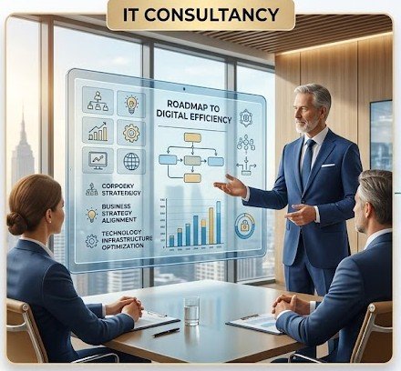 Technology consultant presenting a digital efficiency roadmap